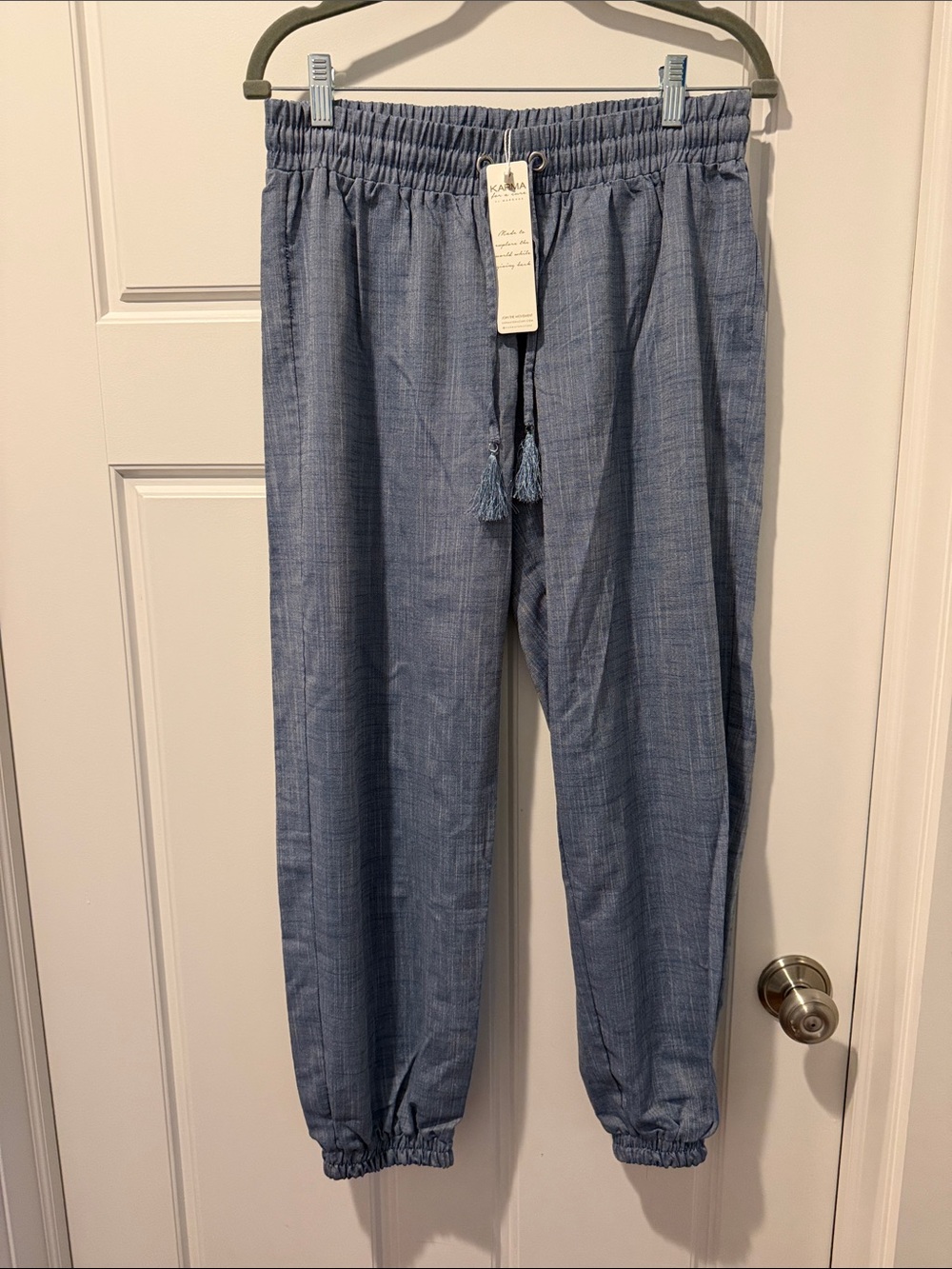Karma Light Blue Drawstring Jogger Pants